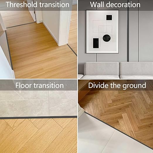 10Pcs Aluminum T Molding Floor Transition Strip, 48In Aluminum T Molding Trim, Floor Strip Floor Flat Divider Strip for Joining Floor Gaps, Threshold, Floor Tiles (Black, 4ft x 1.57in 10Pcs)