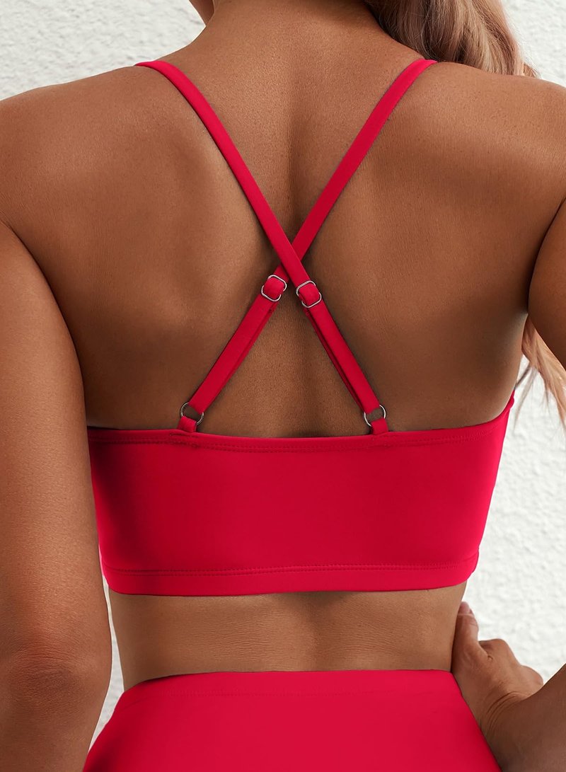 Herseas Womens Bikini Top U-Wire Chest Support Cutout Adjustable Spaghetti Straps Bathing Suit Charming Resort Swim Top Only Red Medium