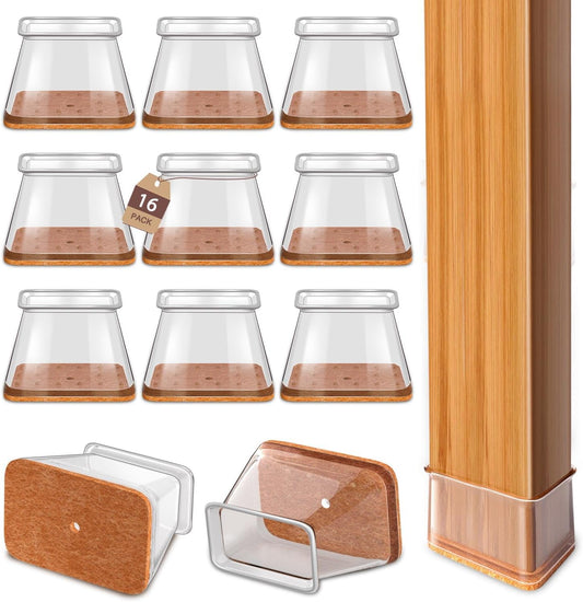 Chair Leg Floor Protectors Rectangle Chair Leg Protectors for Hardwood Floors Silicone Caps Felt Furniture Pads Covers Anti-Scratch Reduce Noise 16 Pack Clear Fit Perimeter 6'' to 8''