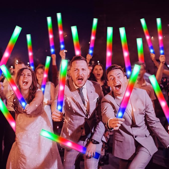 102 PCS Led Foam Sticks, Bulk Glow Sticks with 3 Colors Flashing, Light Up Baton Wands for Kids, Glow Sticks Party Supplies for party, Wedding, Raves, Concert, Camping, Sporting Events