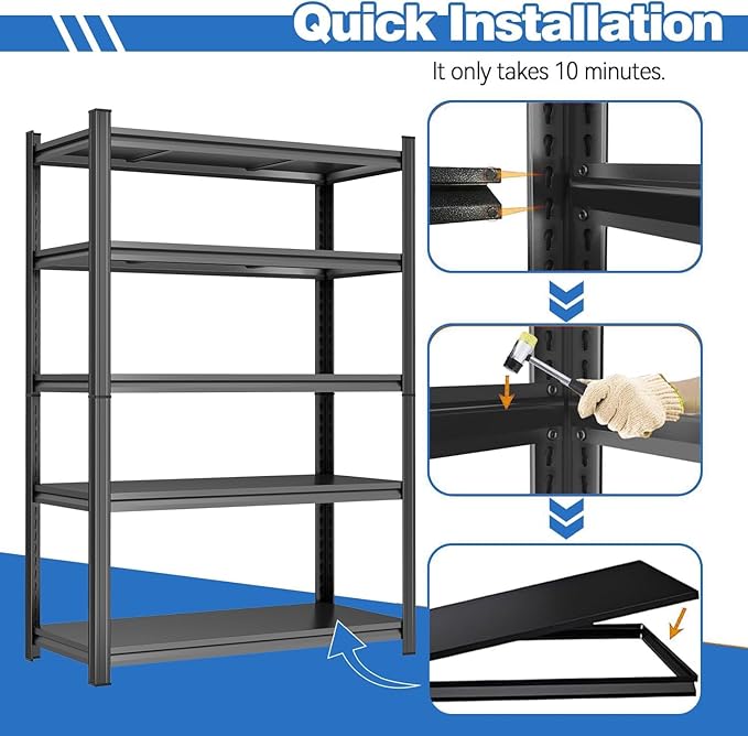 72" H|48" W Garage Shelving-Easy Assembly Heavy Duty Storage Shelves|5-Tier Adjustable Shelf Unit|Steel Waterproof Rust-Resistant Shelves for Industrial,Warehouse,Basement