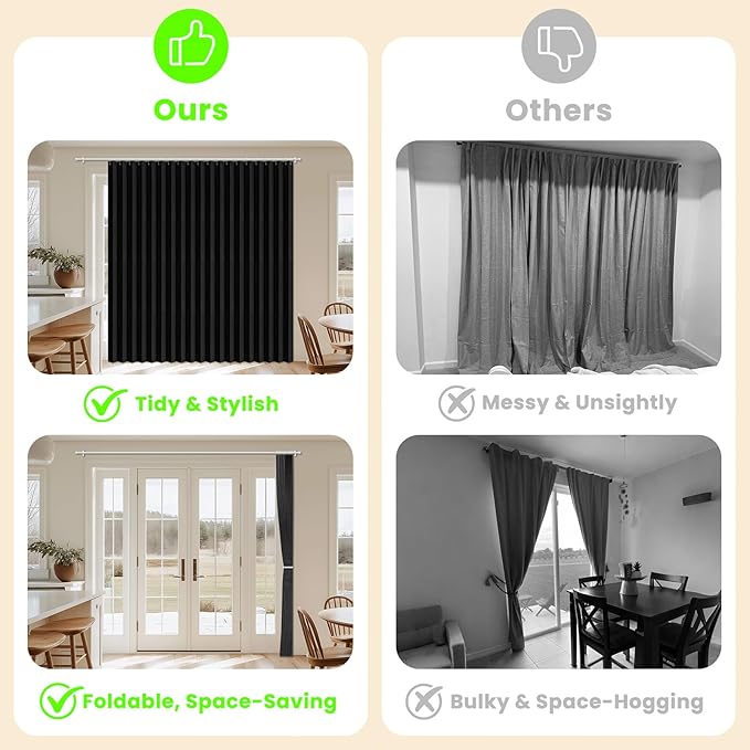 AJAZZ Blackout Accordion Door Curtain 98"x106" Black