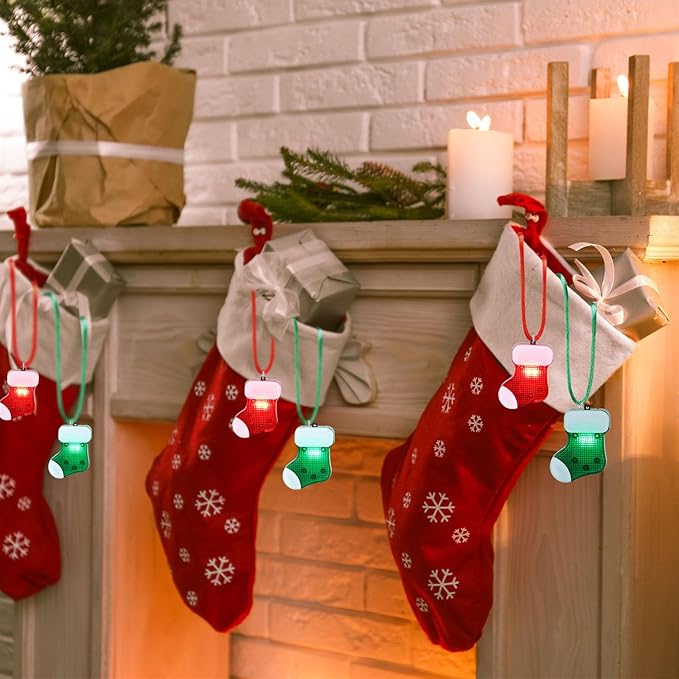 Yinkin 30 Pcs Christmas Light up Necklace for Adults Flashing Necklaces Christmas Accessory for Xmas Party Favors Stocking Stuffers Xmas Ornaments Decoration Party Supplies (Stocking)