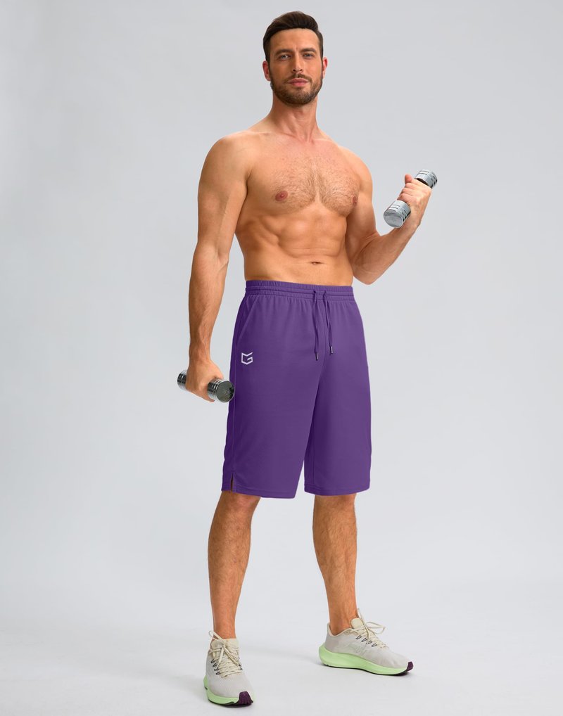 Men's Athletic Shorts with Pockets 9" / 11" Long Basketball Shorts Lightweight Quick Dry Gym Workout Shorts for Men(Purple,XXL)