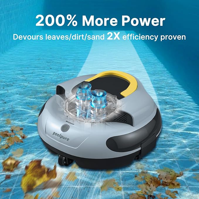 POOLPURE AquaGuard SE II Cordless Robotic Pool Cleaner - 100Min Runtime with 5000mAh Battery, Dual 30W Motors & 2150 GPH Suction for Above Ground & Inground Pools, Advanced Navigation