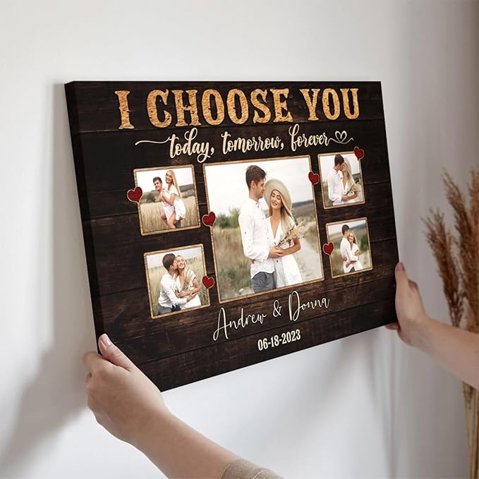 Dem Canvas Personalized Canvas Prints, Custom Photo And Name, I Choose You Forever, Wedding Gifts For Couple Anniversary Valentines Canvas (12x08)