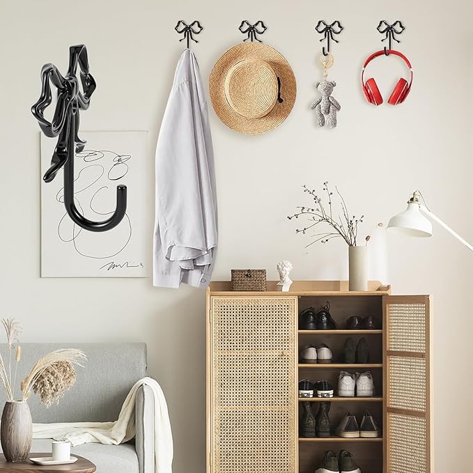 2 PCS Large Size Black Bow Wall Hook, Metal Hooks, Bow Room Decor Hooks