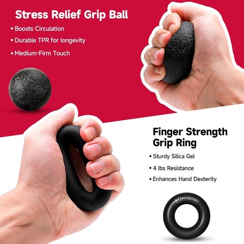 FitBeast Hand Grip Strengthener Kit - 5 Pack Adjustable Resistance Grippers & Stress Relief Tools for Athletes