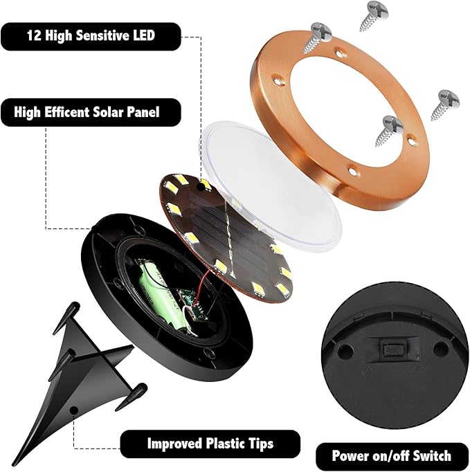 JKIMK Solar Ground Lights Outdoor Waterproof Flat Garden Solar Disk Lights Floor 12 LED 8 Pack for Garden Patio Pathway Landscape Driveway Yard Path Decor