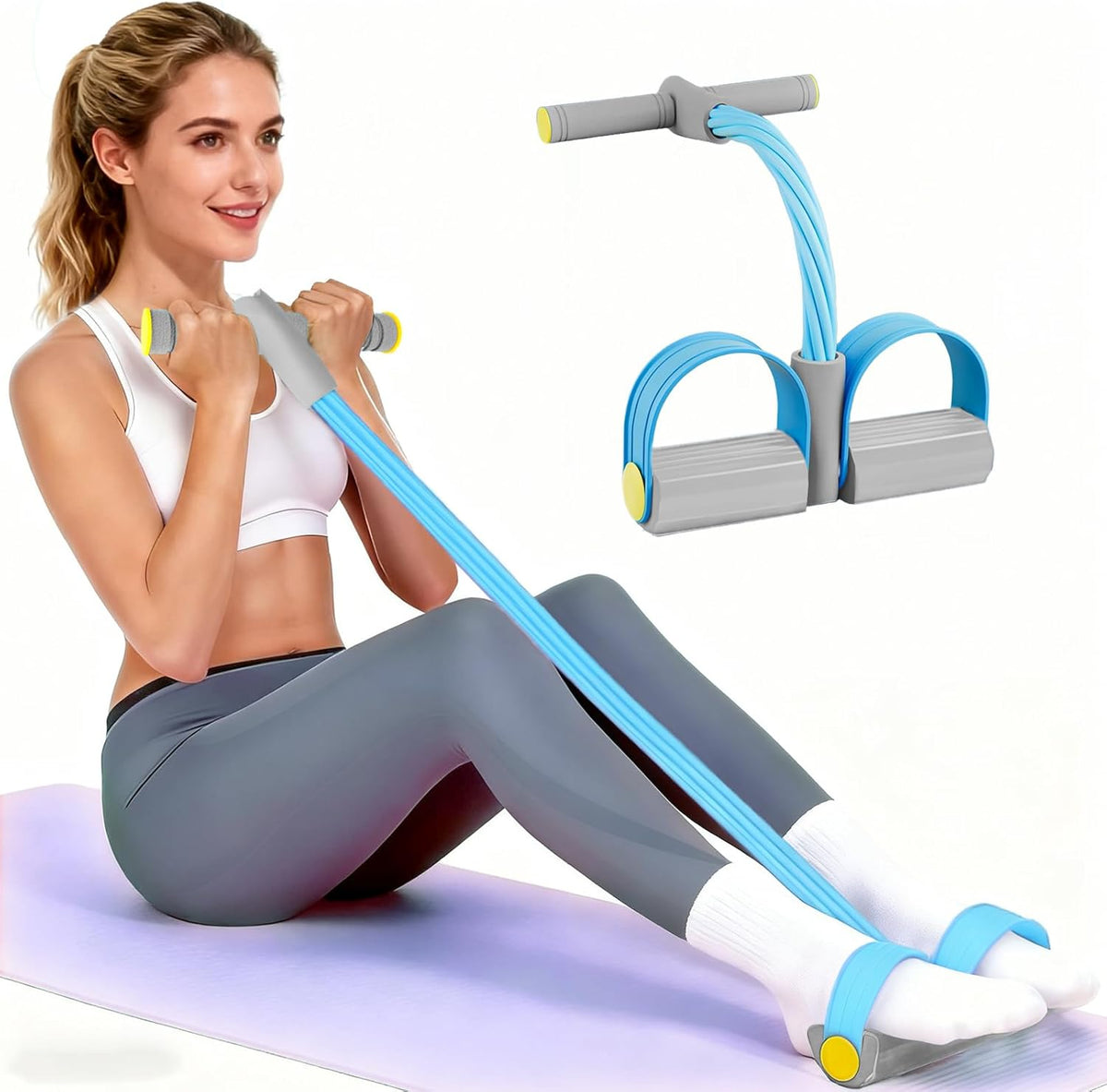 Pedal Resistance Bands - Durable 6-Tube Fitness Bands with Handles for Abdomen, Arms, Legs