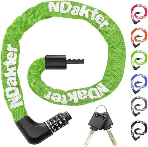 NDakter Heavy-Duty Bike Chain Lock - 4-Digit Combination Security | 1.64 to 4.28 Ft Length for E-Bikes & Scooters