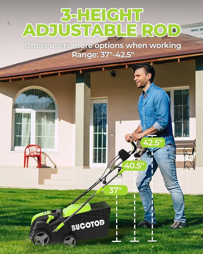 2-in-1 Electric Dethatcher and Scarifier, 13-Inch Raking & Scarifying, Turf Dethatcher & with 4-Position Height Adjustment, 14.5 gal Removable Thatch Bag for Lawn Health