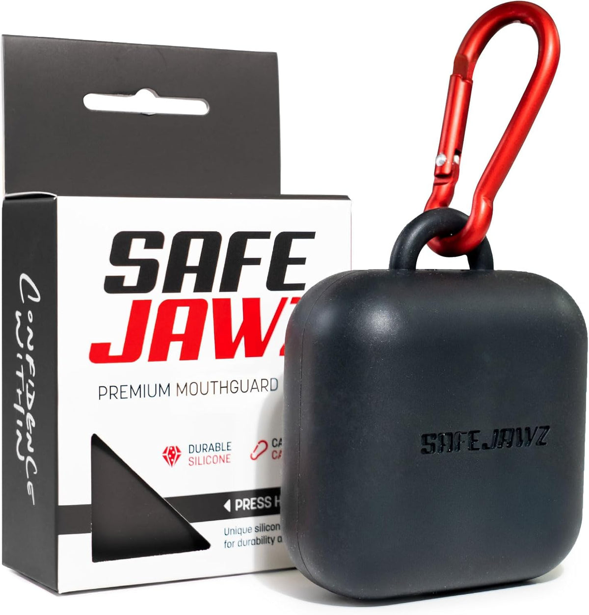 SAFEJAWZ Premium Mouthguard Case - Durable Silicone Design with Carabiner Clip | Black, One Size