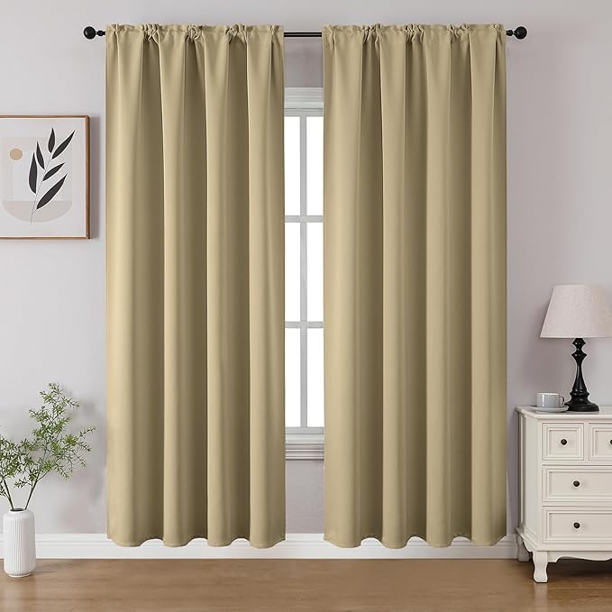 CUCRAF Beige Blackout Curtains 72 inch Length 2 Panels Set, Rod Pocket Room