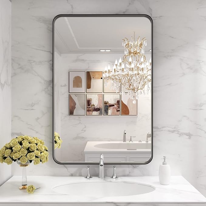 LOAAO Black Metal Framed Bathroom Mirror