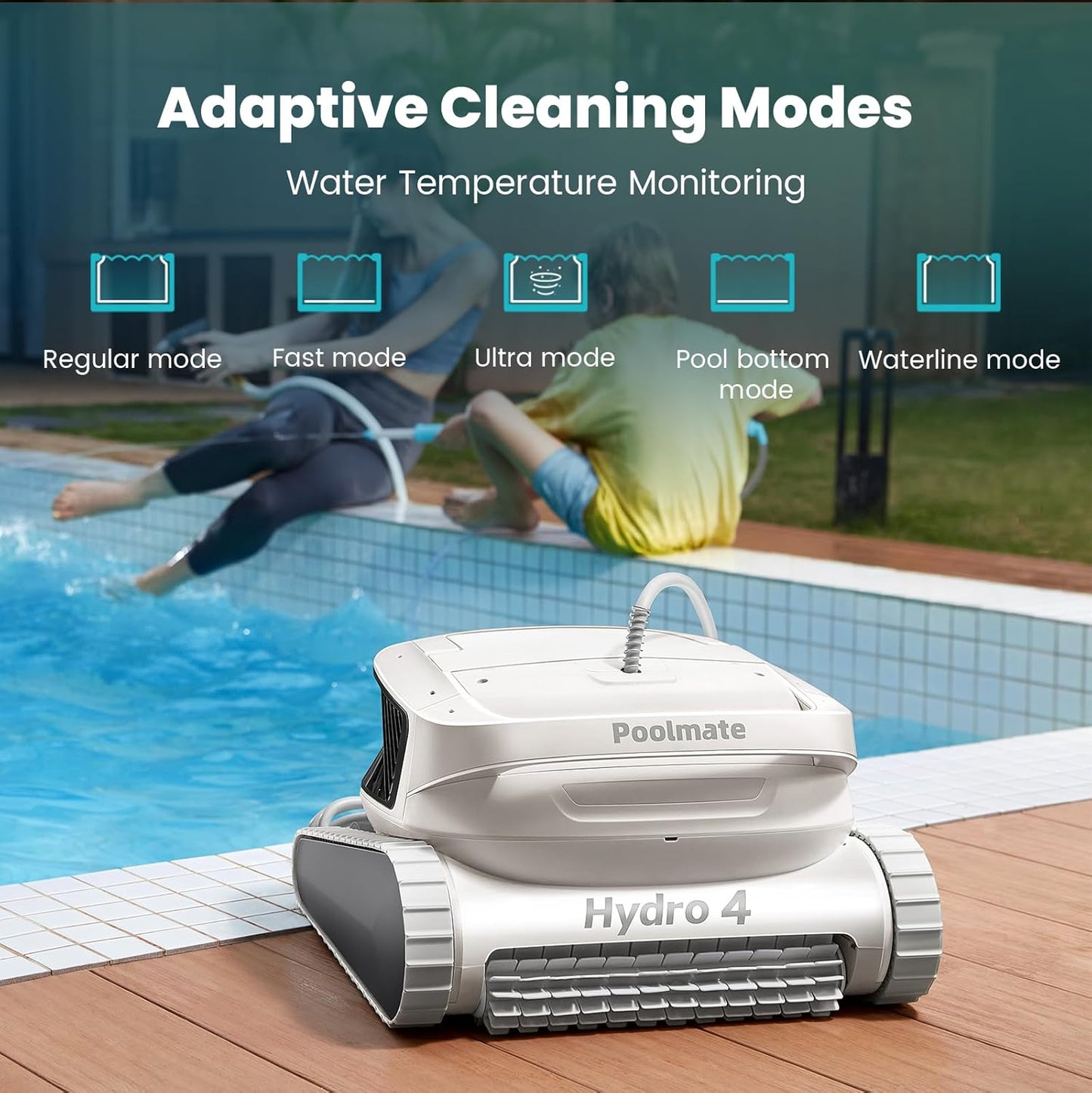 Poolmate Hydro 4 Corded Robotic Pool Cleaner, Pool Vacuum for Inground Aboveground Pools, 4.1L Filter Basket, Floor Wall Waterline Cleaning, Pool Cleaner Robot Ideal for Pools up to 50 FT in Length