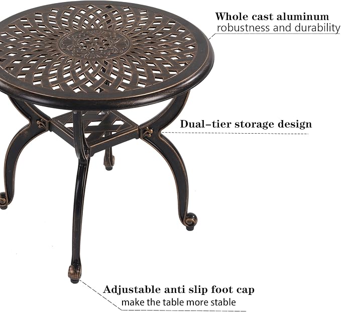 Cast Aluminum Outdoor Side Table, All Weather Round Small Coffee Table for Patio,Park,Lawn,Yard (21" Bronze)