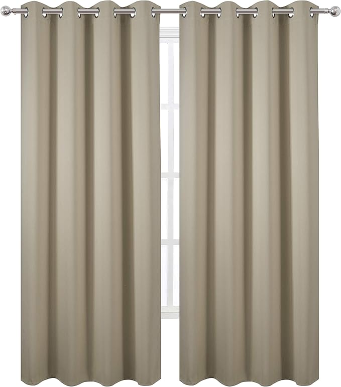 LEMOMO Blackout Curtains 52 x 84 Inch Long Beige Curtains Set of 2 Panels Room