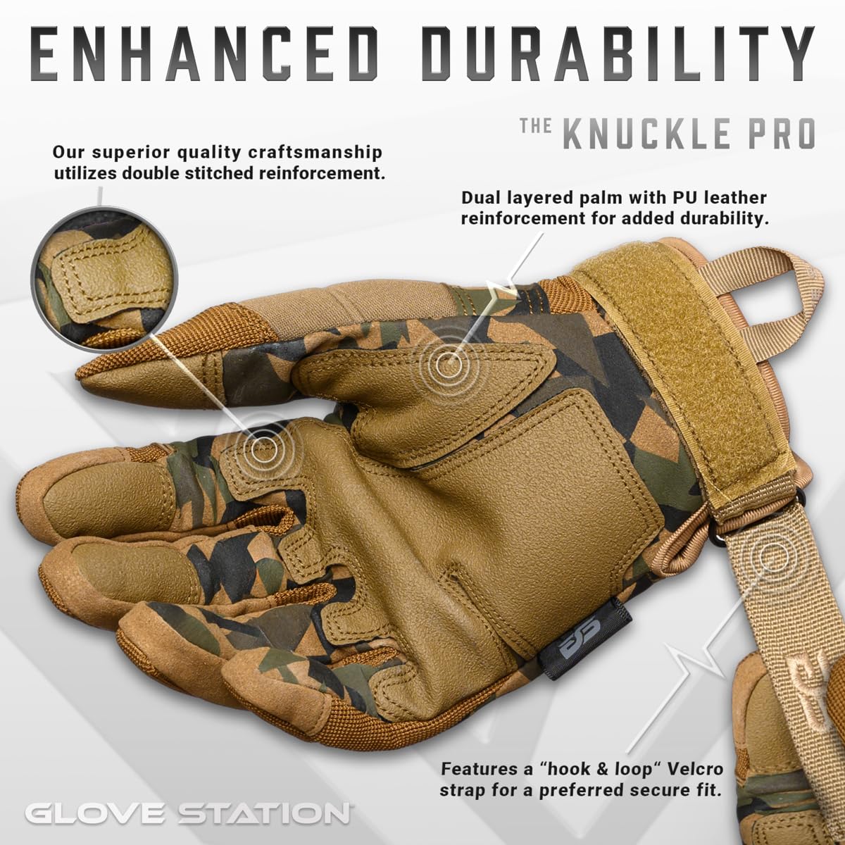 Glove Station Gloves for Men – Touchscreen Utility Gear with Hard Knuckle Protection Used in Motorcycle, Airsoft, & Outdoor Work Camouflage - Hard Knuckle Small