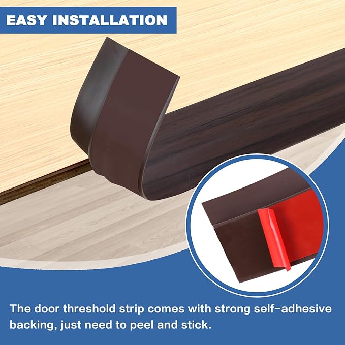 Vinyl Door Threshold Flooring Transition Strip Self Adhesive Carpet Edging Strip for Laminate Doorway Edge Threshold from 1/5" to 2/5" (Brown Wood Grain, 3.3 Ft)