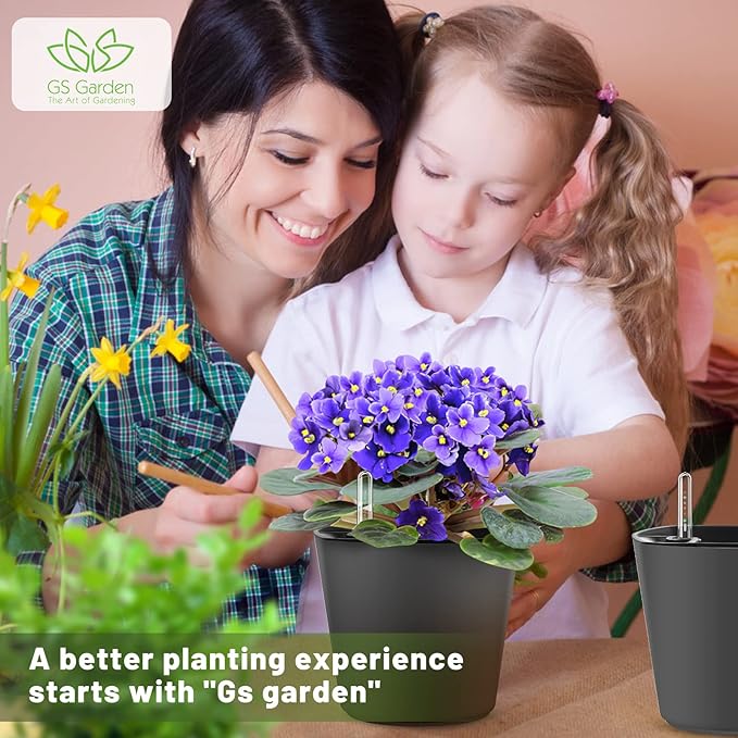 Self Watering Planters for Indoor Outdoor Plants 7 inch Flower Pot with Water Level Indicator Grey 3 Pack African Violet Self Watering Pots for All Orchid agave etc. House Plant Plastic Planter