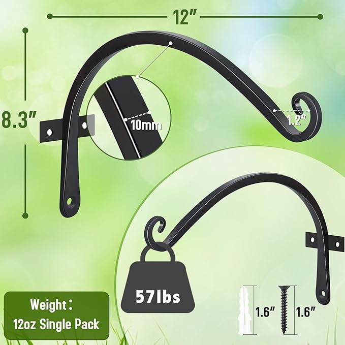 FEED GARDEN 2 Pack 12 Inch Hanging Plant Bracket Wall Hooks Decorative Plant