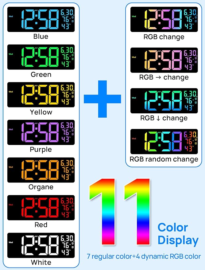 MASHI 17.3" Large Digital Wall Mount Clock, Digital Clock