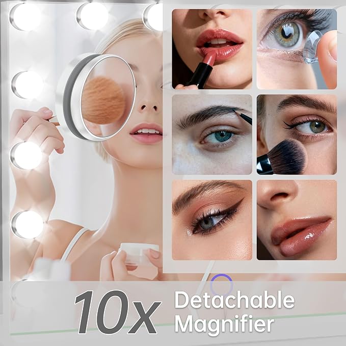 Hollywood Vanity Mirror with Lights, 3 Color Lights, 10x Magnification