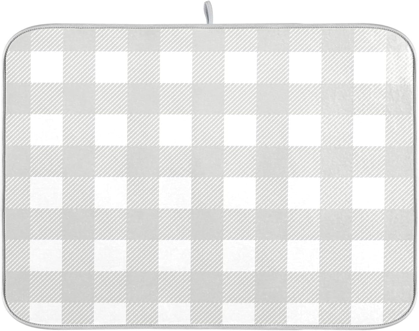 Buffalo Plaid Gray White Dish Drying Mat for Kitchen Countertop 16x18 Chessboard Rectangle Small Drying Mat Reusable Quick Dry Dish Sink Absorbent Mats Dishwasher Easy Clean Decorative Home Essentials