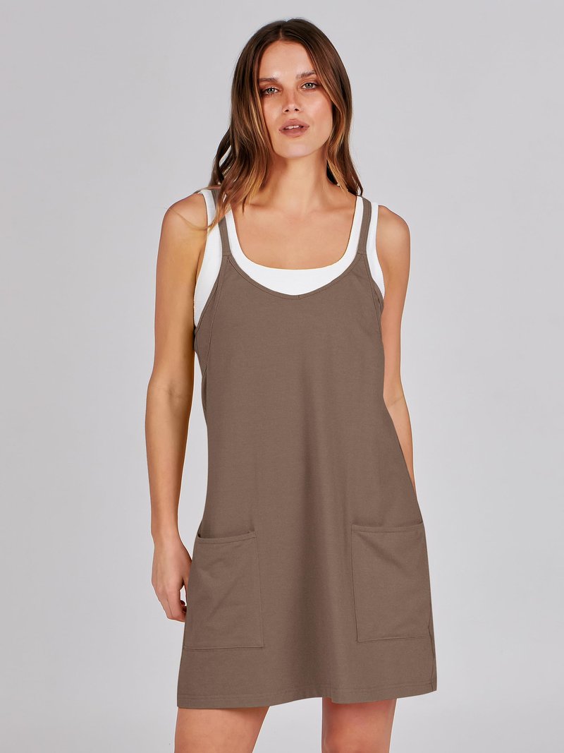 ANRABESS Women Athletic Dress Summer Tennis Workout Active Sports Mini Romper Dress Built in Shorts Travel Vacation Clothes Coffee Medium