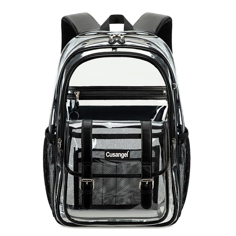 Cusangel TPU Clear backpack for Girls women,18" See Through Heavy Duty Bookbag,warehouses, school and other security check locations (Black)