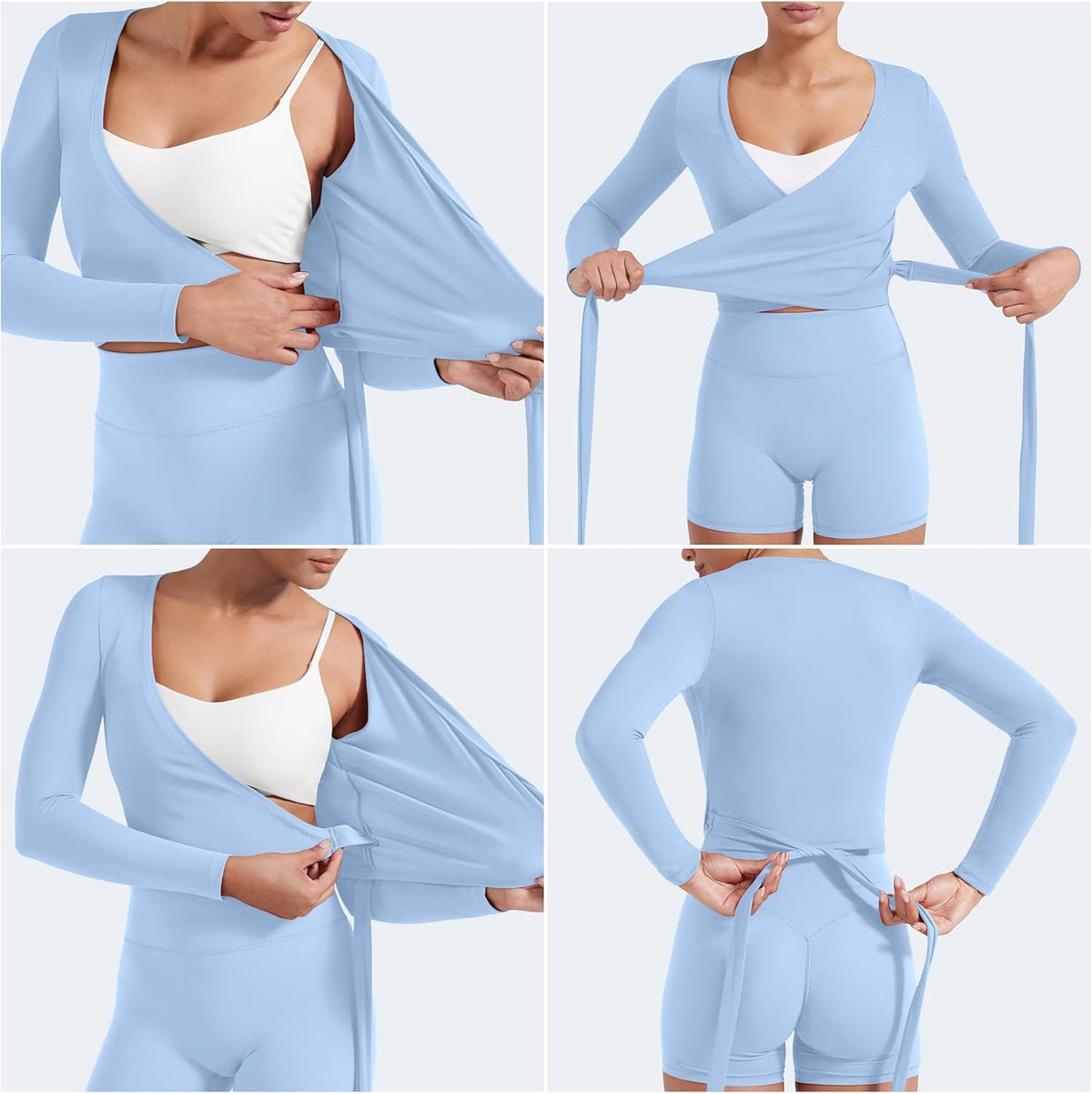 YEOREO Women's Pilates Wrap Top - Long Sleeve Tie Ballet Yoga Shirt | V-Neck Cropped Design