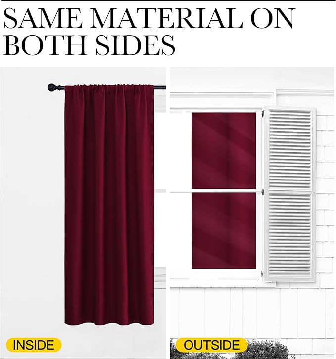 NICETOWN Wine Red Blackout Curtains 63 inches Long