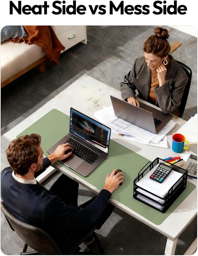 YSAGi Leather Desk Pad Protector, Office Desk Mat, Large Mouse Pad, Non-Slip PU Leather Desk Blotter, Laptop Desk Pad, Waterproof Desk Writing Pad for Office and Home (Bamboo Green, 23.6" x 13.8")