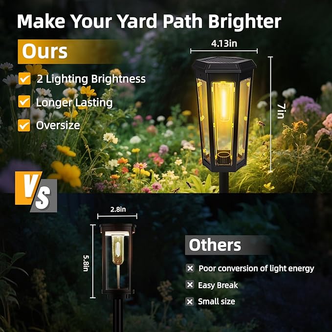 Solar Pathway Lights, Upgraded Solar Bright LED Path Lights, Outdoor Waterproof Garden Landscape Lighting with 2 Lighting Modes & Auto On/Off, for Yard, Landscape, Patio, Lawn, Path, Walkway, Driveway