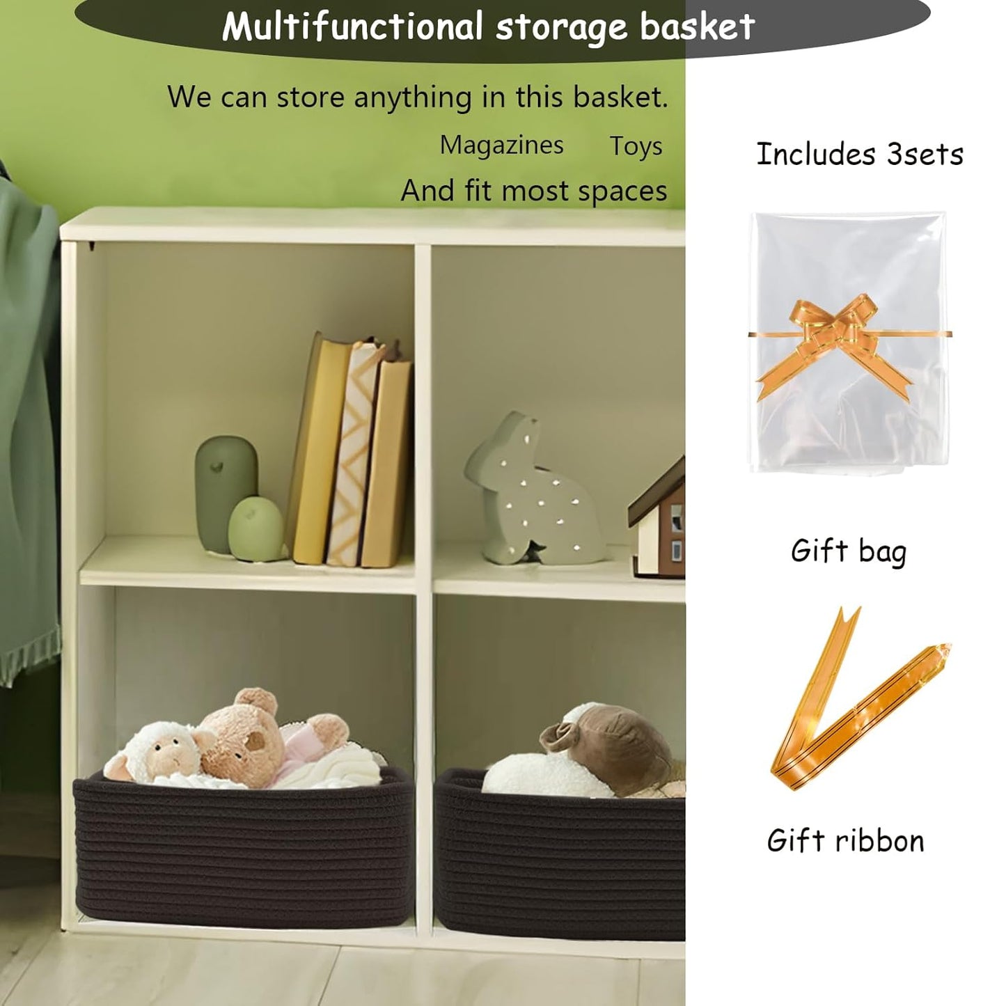 COMFY-HOMI 11.5"x7.5"x4.7" Storage Baskets for Organizing | Cotton Rope Woven Basket | Toy Storage Bin Box | Basket for Shelves, Closet Organizer Bin, Decorative Closet Shelf, 3 Pack, All Black