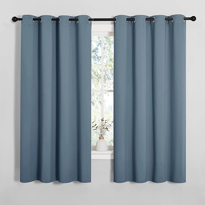 NICETOWN Smoky Blue Blackout Curtains 68 inches Length