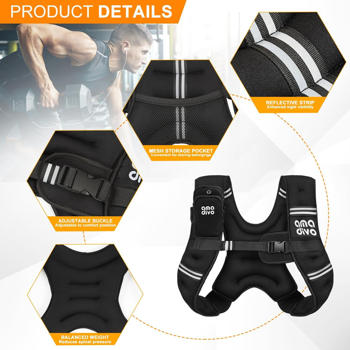 Skiennix Weighted Vest - Adjustable Reflective Vest for Walking, Running & Strength Training | 20lb, 16lb, 12lb, 8lb
