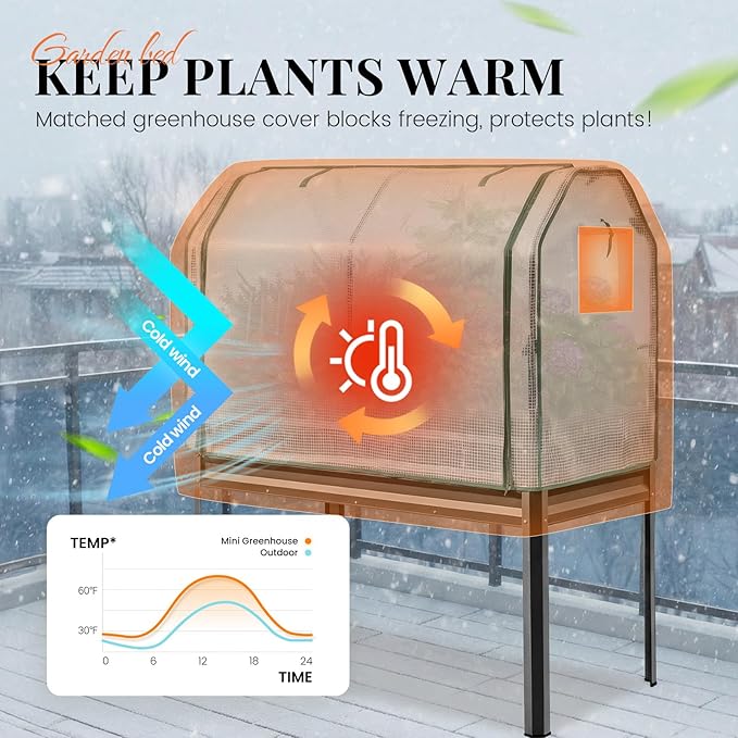 KING BIRD Large Raised Garden Bed with Cover & Netting Galvanized Elevated Planter Box with Legs 48×24×56 in for Backyard, Patio, Balcony, 400lb Capacity, Dark Grey