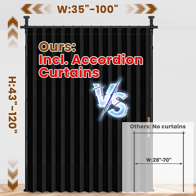 100% Blackout Room Divider Curtains Sets Black 1 Panel W100 x L84in No Drill