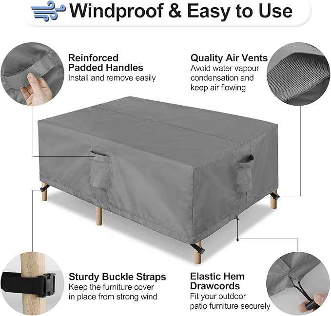 OutdoorLines Outdoor Waterproof Patio Table Furniture Set Covers - Rectangle Couch Sectional Cover Outside Weatherproof Patio Furniture Covering for Deck, Lawn and Backyard 74"L x 47"W x 28"H, Grey