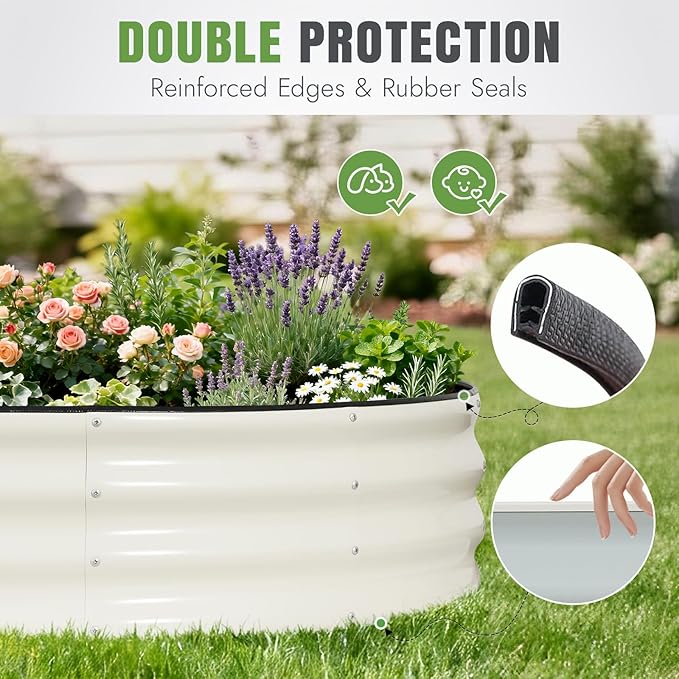 INNO STAGE Galvanized Raised Garden Bed, 12x4x1FT Oval Metal Raised Garden Beds for Vegetables, Rust-Resistant & Easy Assembly, Outdoor Planter Box for Gardening, Flowers, Herbs (White)