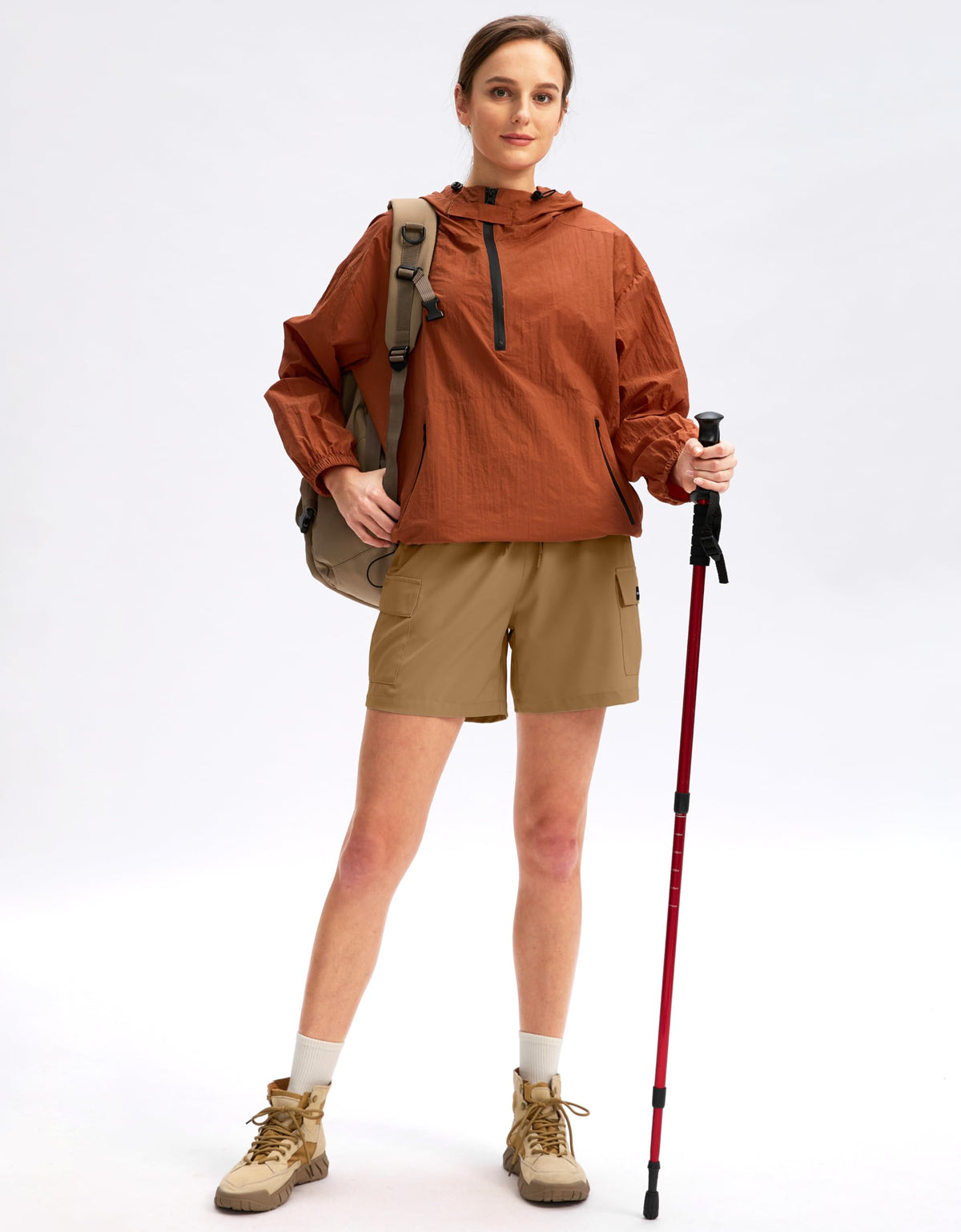 SANTINY Women's 5''/ 7''/9'' Hiking Cargo Shorts Quick Dry Lightweight Summer Shorts for Women Athletic Golf Zipper Pockets(Dark Khaki_L)