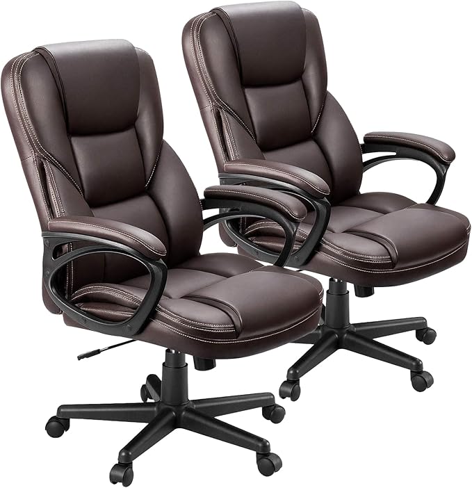 Furmax Office Executive Chair High Back Adjustable Managerial Home Desk Chair, Swivel Computer PU Leather Chair with Lumbar Support (2, Brown)