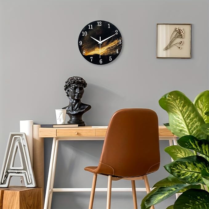 Black Wall Clock for Living Room 14 Inch Glass Analog Wall Clock Battery
