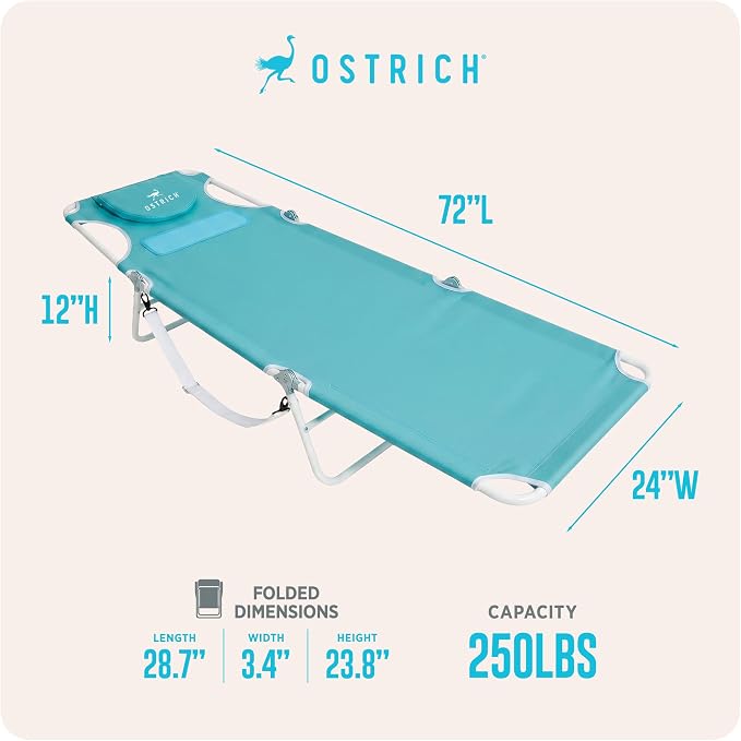 Ostrich the Ladies Comfort Lounger with Chest Support, Foldable and Portable Reclining Outdoor Patio Beach Lawn Camping Pool Tanning Chair, Aqua