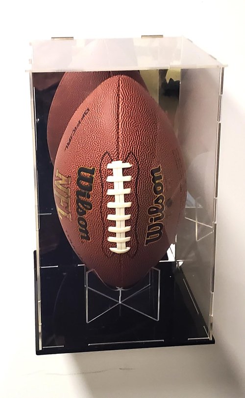 Full Size Football Acrylic Display Case Box Gold Mirror Field Showcase Shoes UV Protection 15x9x8 (Wall Mount Brackets)