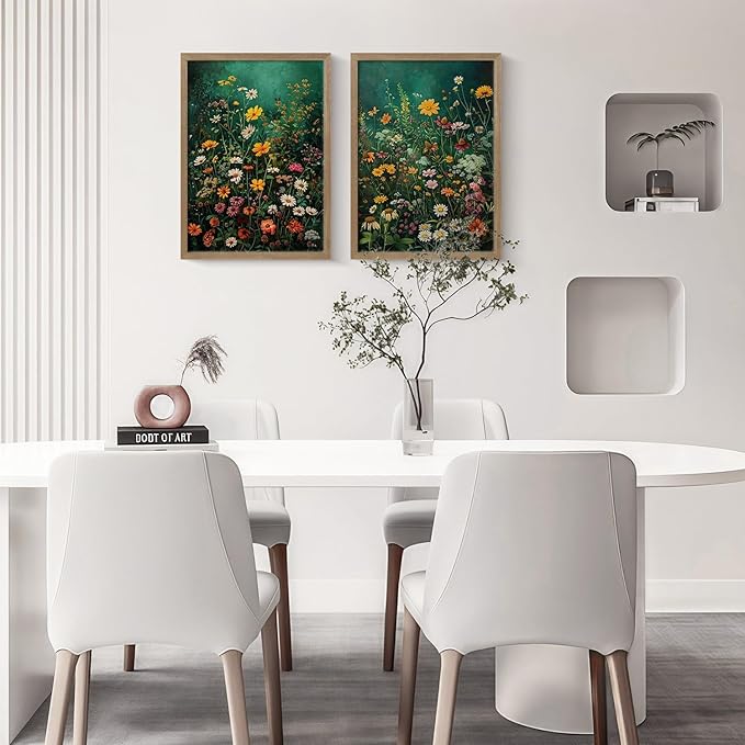 Framed Vintage Canvas Wall Art Vivid Garden Botanical Style Poster Picture Countryside Painting Nature Scenery Modern Home Print Living Room Gallery Office Ready to Hang 16x24 Inch x2