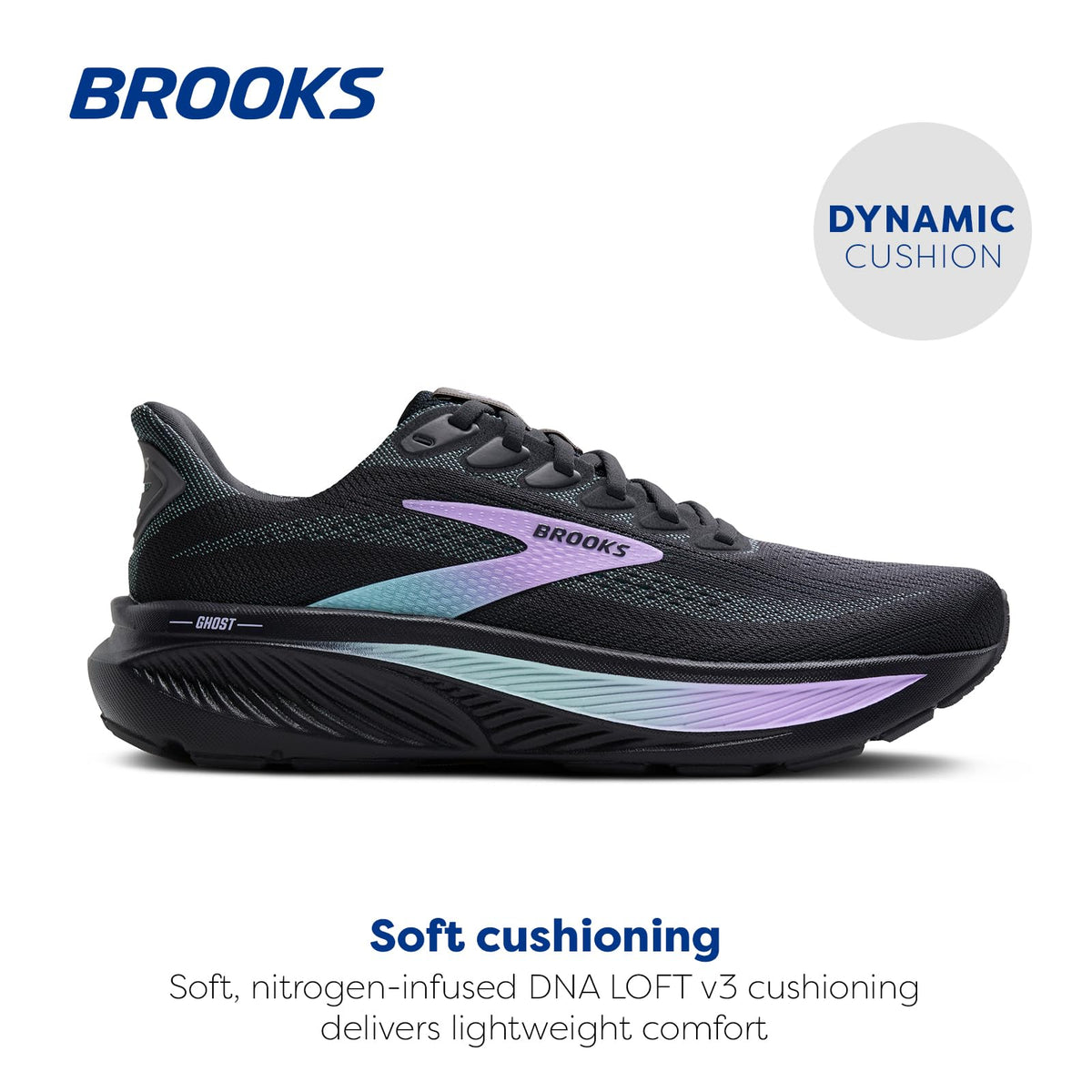 Brooks Women’s Ghost 17 Neutral Running Shoe - Grey/Clearwater/Purple - 9.5 Wide