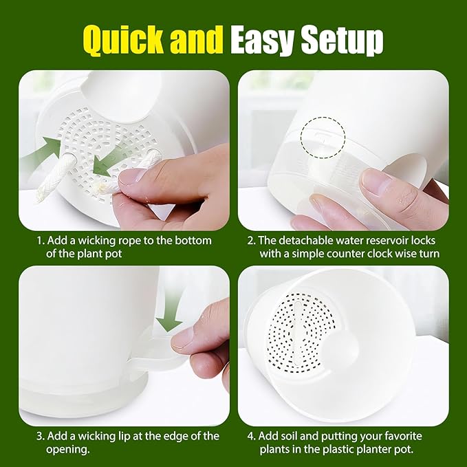 Plant Pots 6 Inch Self Watering Pots,6 Pack Plastic Planters with Drainage Holes and Clear Saucers,Plastic Flower Pots,Nursery Planting Pot for Indoor Out Door Plants (White)